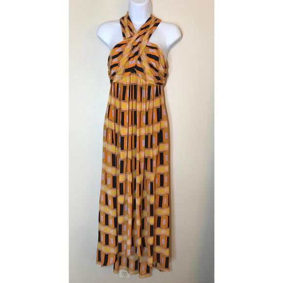 Tracy Reese Geometric Print Halter Hi Low Midi Dress 4 Silk - Picture 3 of 10